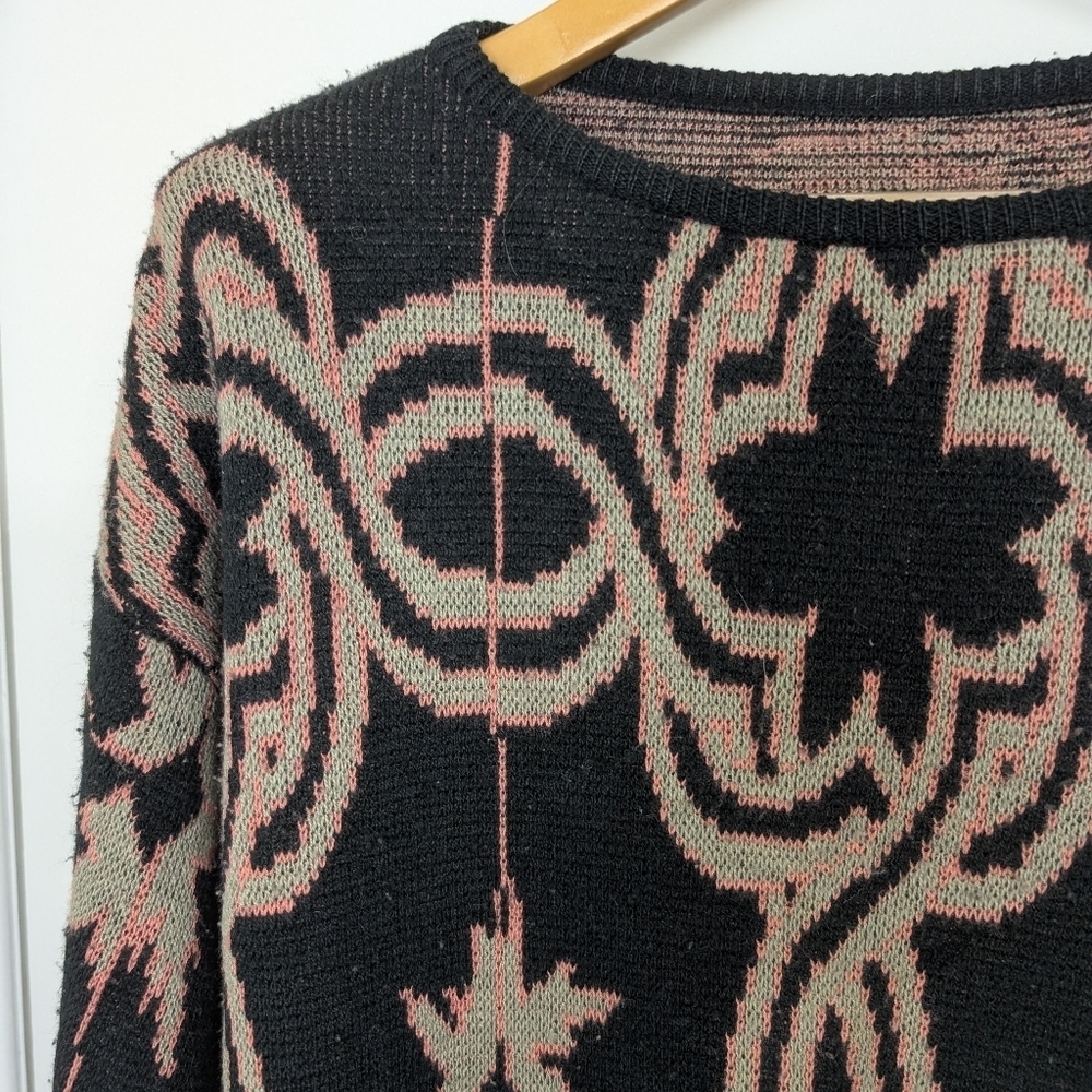 Vintage Black & Taupe Patterned Knit Sweater | Grunge Seattle Style | Size Large - Picture 3 of 4